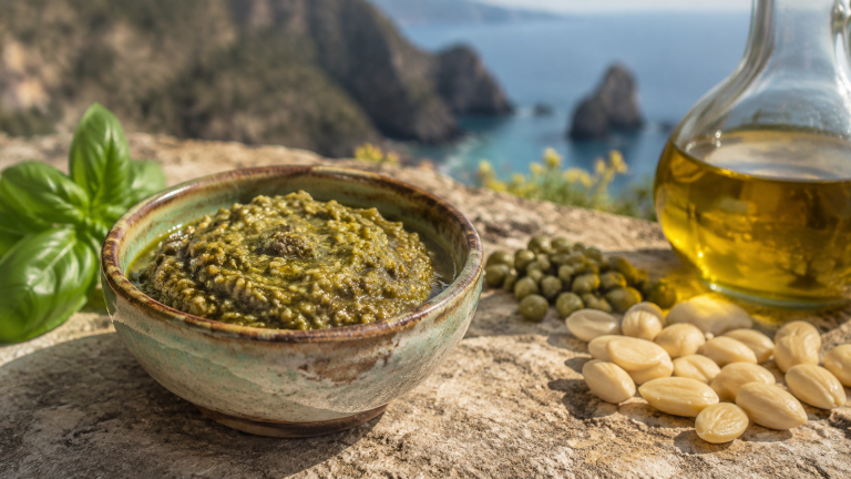 Pesto di capperi con mandorle e basilico