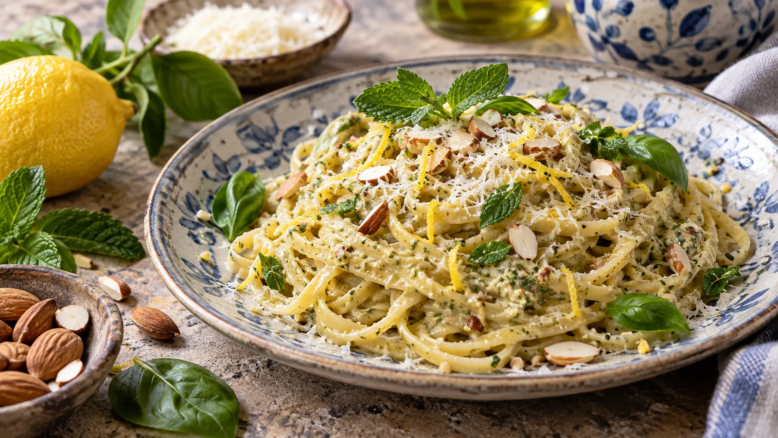 Linguine alla Panarea con pesto di mandorle e limone