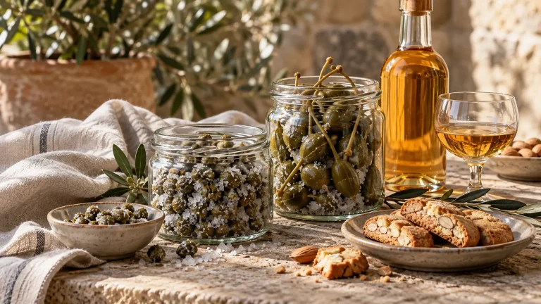 Confezione di prodotti eoliani con capperi, cucunci e Malvasia